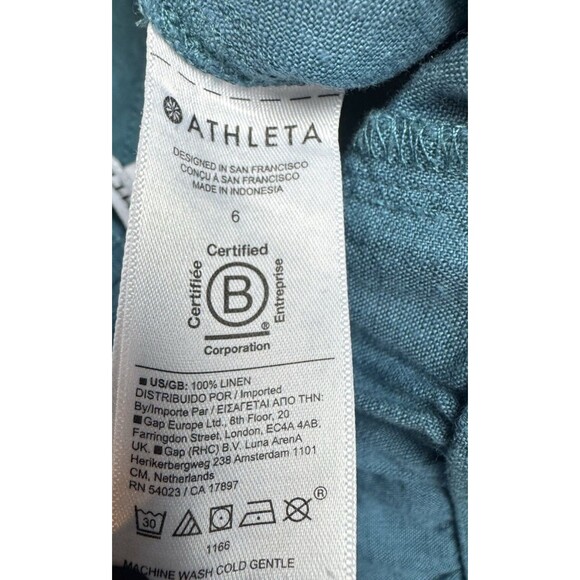 Athleta Retreat Linen Wide-Leg Slit Hem Pants Teal Borealis Green Sz 6 Womens - Picture 9 of 9
